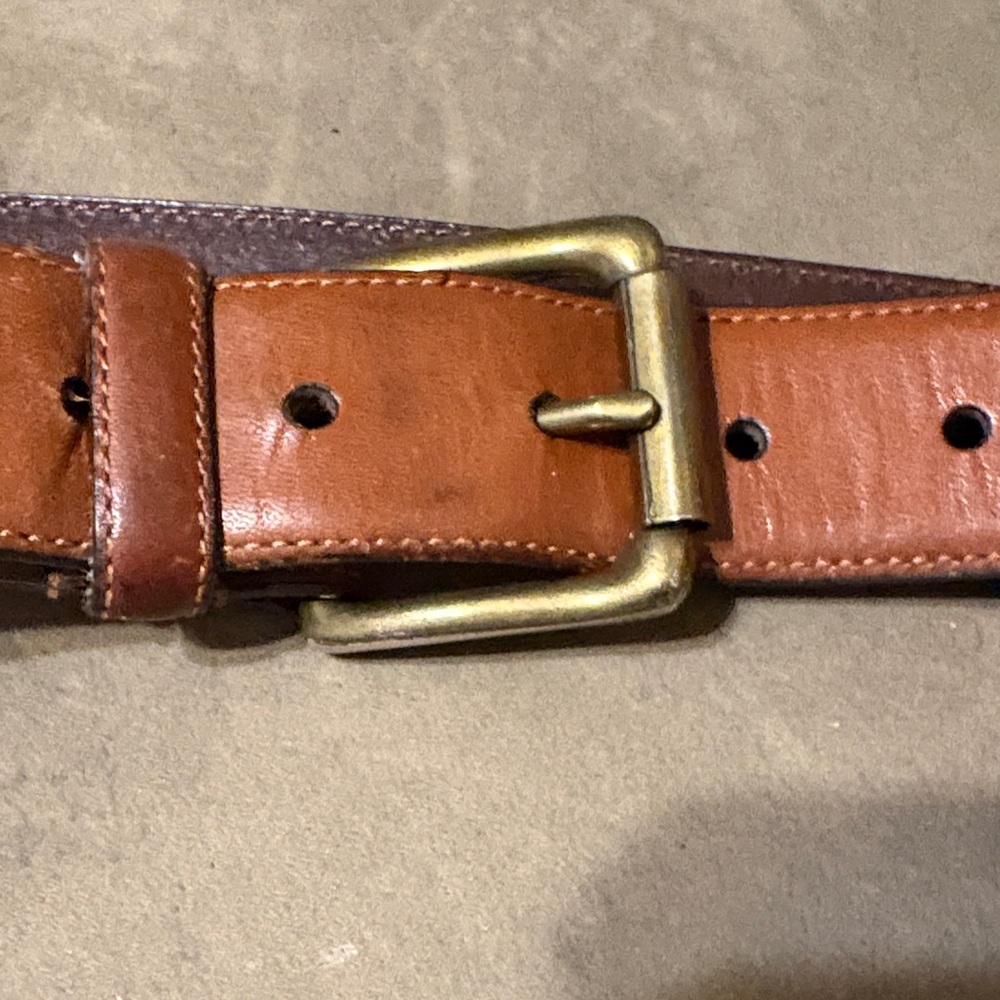 Fossil Brown Leather Belt with Brass-Tone Buckle